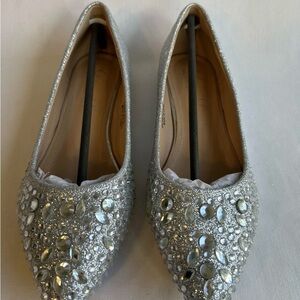 Lauren Lorraine Elegant Silver Embellished Women's Flats New Sz 9